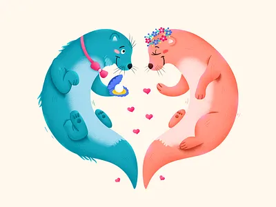 Marriage animal character heart illustration love marriage marry otter wedding