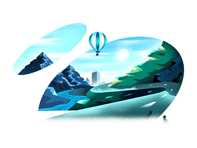 Sunny breeze air balloon detailed flair holiday horizon illustration minimal art minimal clean design mountains nature procreate texture travel vacation visual identity