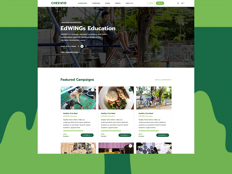 Cheewid Website Redesign animation collect crowdfunding donation fund fundraising minimal ui ux website