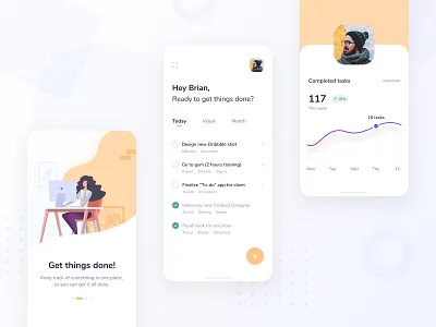 To-do List App chart clean graph illustration ios iphone minimal mobile modern onboarding orange stats task tasks to do to do list ui user interface ux walkthrough