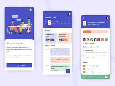 Meetify App Design app calendar design calender card event icon illustration location management app meeting meetup mobile design reminder schedule task management tasks time to do app ui ux