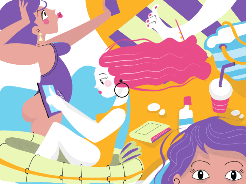 Beach things animation beach beach time boat creative drinks eyes float girls heair motion nails pavilion pink purple sand sea seaside studio towel