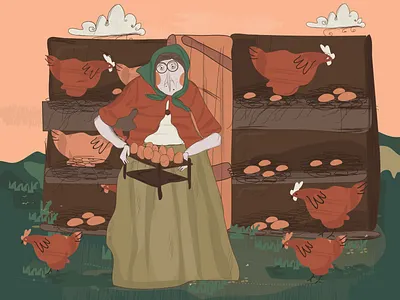 Magic Story - Illustration bedtime story chickens grandma granny happiness hens kids magic old lady satisfaction story storytelling