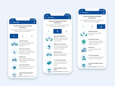 Tanamduit: Risk Profile app bonds finance fintech illustration multiple choice mutual fund profile quiz risk profile stocks ui