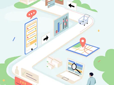 Customer journey app australia character customer design finance graphic illustration insurance journey man newzealand pastel vector