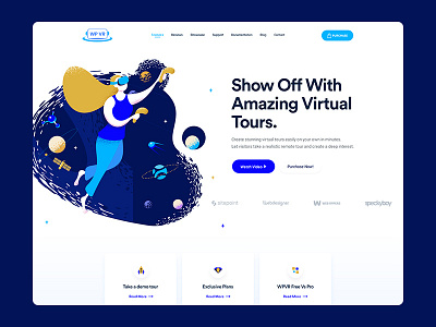 WPVR Landing Page 360 video clean exploration glass header illustraion onepage ui design ux design virtual reality vr web design