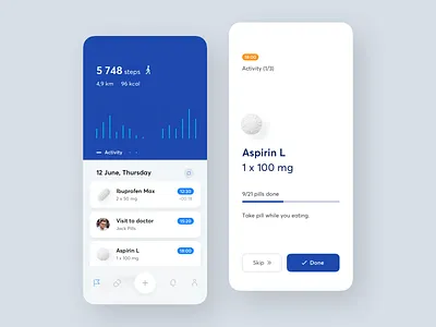 Medical App app chart fireart fireart studio health healthcare ios medical medicine mobile pills schedule steps ui ux