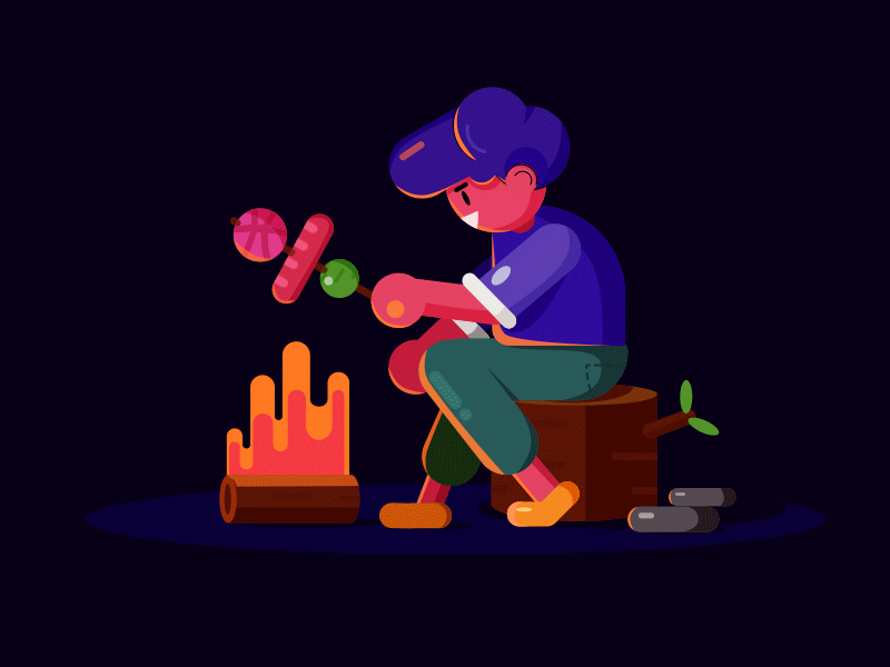 Barbecue + one dribbble invite after effect after effects animation aftereffect animation barbecue character character illustration cute design illustration motion animation vector