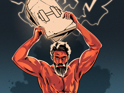 Gym Moses character conceptual digital editorial folioart graphic humour illustration man