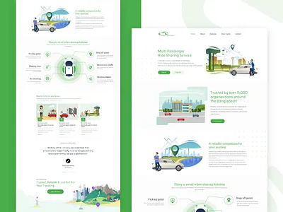 Ride sharing web site concept creative design dribbble best shot illustration landing page landing page design ride ride sharing travel traveling ui