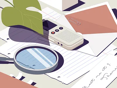 At 9 envelope hand illustration isometric letter paper pencil plant recorder