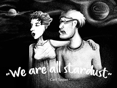 We are all stardust Baby! black white character girl illustration vector