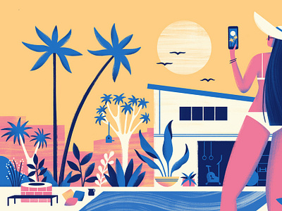 Dream Home Feature design flat girl home illustration nature plants pool property simple summer texture