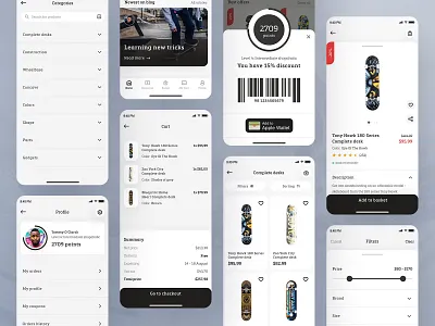 Skate shop app - eCommerce concept app concept design desk ecommerce grey ios jump loyalty modern product shop skate skateboard skater skateshop typography ui ux white space