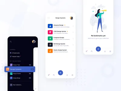 Bookmarking App (Mobile) articles bookmark bookmarking clean collections dark empty state ios link links list menu mobile modern navigation raindrop save ui ux white