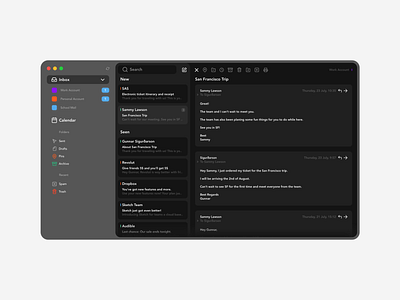 Email Client - UI Exploration client conversation desktop email email client email design inbox macapp macos mail mail client messaging minimal ui ui design user experience user interface ux web design webmail