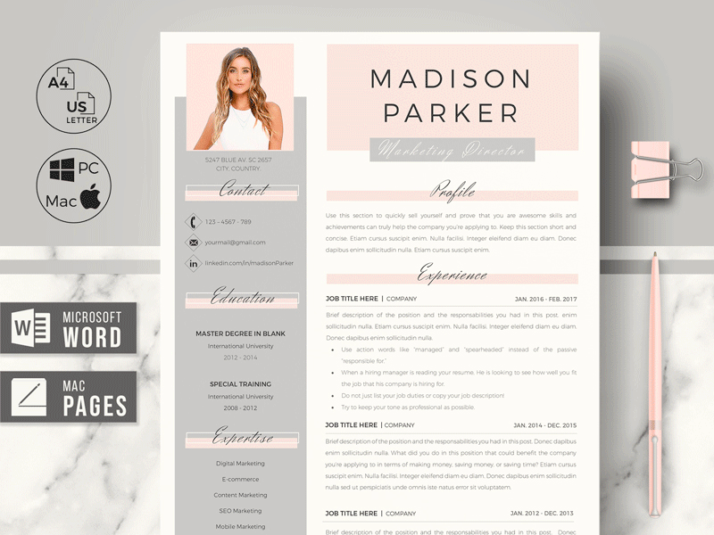 Creative & Modern Resume CV and Cover letter format - MADISON by Hired ...