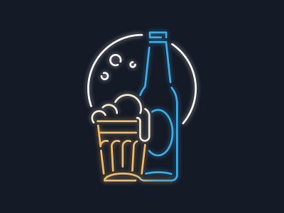 Neon Bar Sign beer bottle color palette drinks illustration moon moonlight neon sign signage