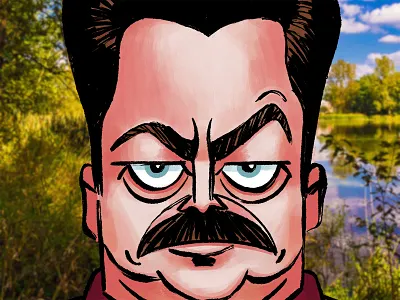 Ron Swanson caricature character fan art illustration ipadproart nick offerman portrait portrait illustration procreate ron swanson