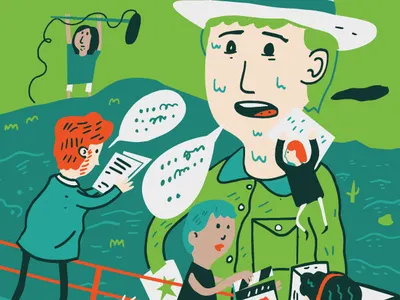 Editorial Illustration for Submittable blue camera digital director gian green illustration joshquick microphone movie submittable sweaty