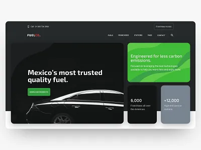 Fuel Company Hero car dark ui desktop fuel grid hero section ui website