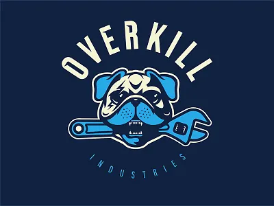 Overkill Shop Dog dog garage lightning logo mascot pet photoshop pug shop sports logo t shirt wrench