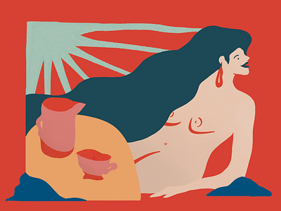 Lazy sunday 03 coffee frenchpress illustration illustration design lazy sun woman