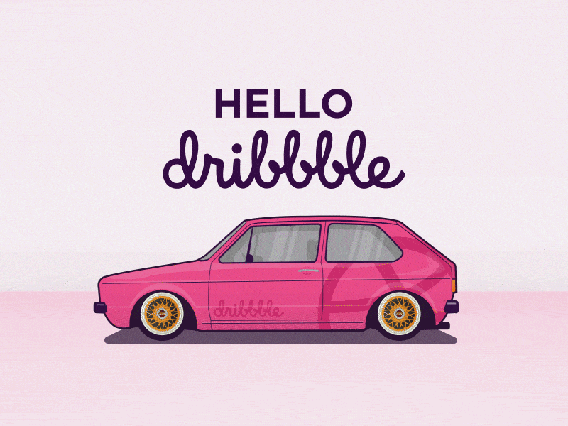 Hello Dribbble! animation animation 2d animation design car classic car debut debut shot debuts design digital flat golf hello hello dribbble illustration illustration art logo minimal motion graphics vector
