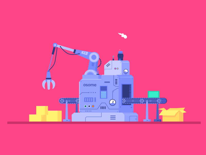 Conveyor Osome 2d after after effect aftereffects ai animation character conveyor design fx gif illustration logo motion robot smoke ui vector