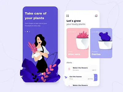 Plants - Mobile app concept alert app application arounda concept golden grid houseplant illustration interface leaf list mobile nature notification plant ratio schedule sketch ui ux