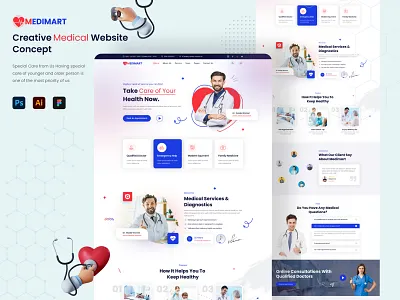 MEDIMART- Medical Web Creative Design 3d animation branding business design graphic design health health care plans home insurance illustration logo medical care modern motion graphics portfolio ui united healthcare vector