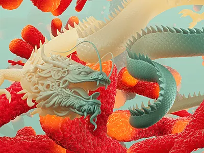 Dragon 3d china color dragon green realistic red render scales sculpt