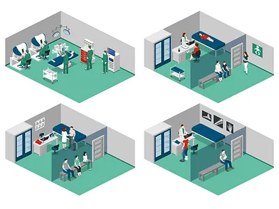 Hospital Rooms 2.5d illustration isometric template vector