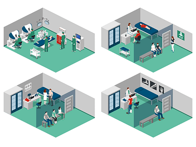Hospital Rooms 2.5d illustration isometric template vector