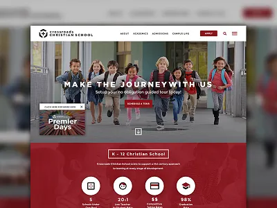 Crossroads Christian School Homepage clean homepage landing page layout photoshop plainjoe red school typogaphy uiux visual design website