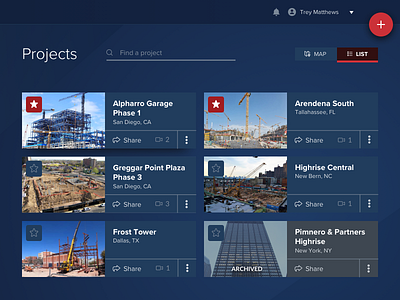 Project Dashboard UI construction dark ui dashboard design projects surveillance ui