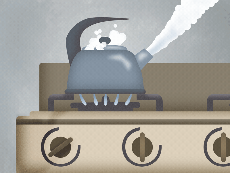 Сhapter-2 "Teapot" (GIF) 2d animation animated gif animation arm boiling water character animation fingers flat flatdesign gas gas stove gif nick steam teapot the kettle boiled