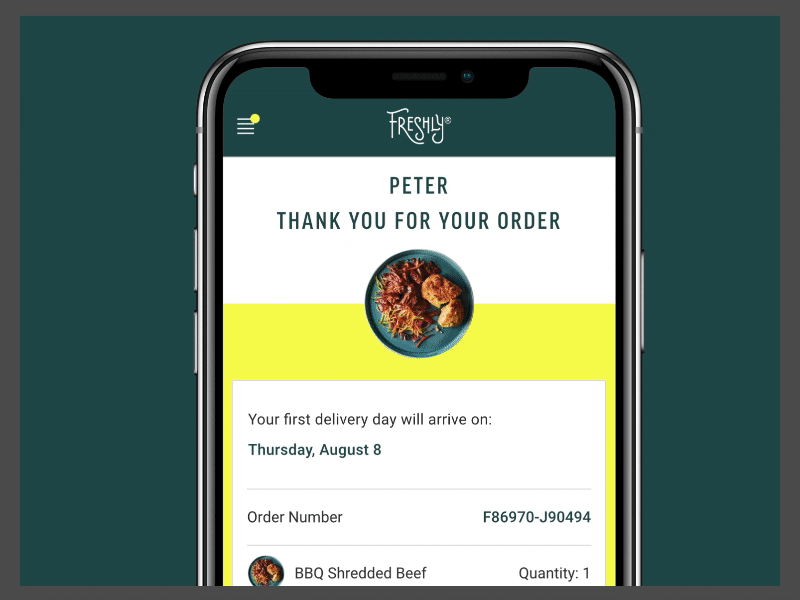 Confirmation Meal Animation animation confirmation mobile ui ux website