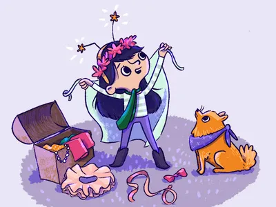 playing dress up dog dress up illustration kidlit playing trunk