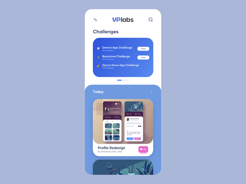 Uplabs Redesign Concept animation app interaction badges community design design challenge illustration interaction interaction design ios portfolio post design profile profile design redesign redesign concept side nav ui design uplabs