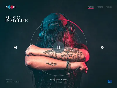 MOOD : Web Music Player album app artist clean dark ui design moody music music app music player musician online music singer songs ui user interface video web app design
