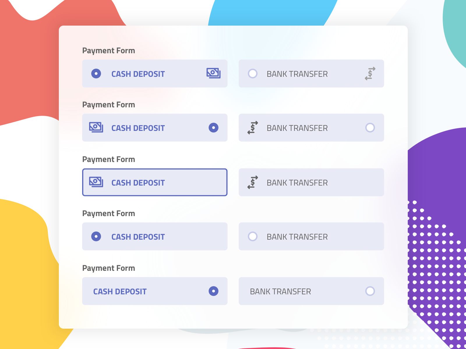 Radio buttons exploration bright colors design system flat colors radio buttons sketch variations