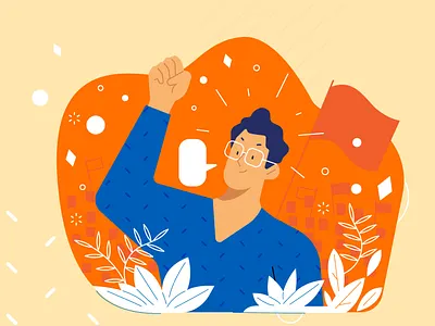 Quartz Leader blue and white eyeglasses flag icon iconography infographic design leader leadership orange protest victory