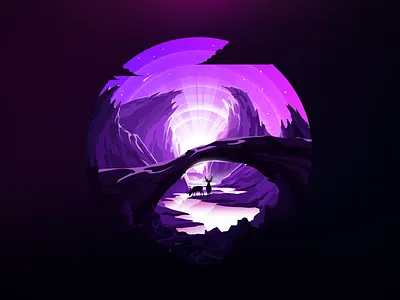 Purple valley arch deer illustration landscape mountain nature negative proart prokopenko purple river rock stone tree trend valley violet