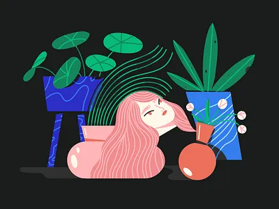 overgrown character girl illustration illustrator ipad procreate scene situation texture textures vector