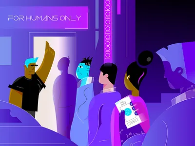 For Humans Only ai android artificial intelligence club face control facecontrol for humans only future human human rights humanoid humans illustraion machines robot robot rights robots robots vs humans