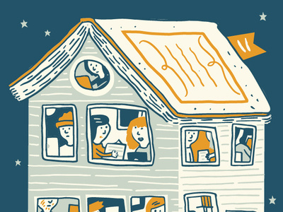 Editorial Illustration for Submittable anthology blue cartoon girl joshquick missoula orange reading redhead writing