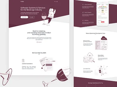 Beverage Industry Landing Page beverage branding clean drink homepage illustraion typography ui user experience user interface ux website wine