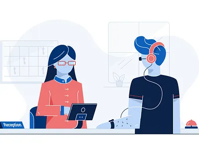 Reception Dashboard Illustration apple watch application character design dashboad headphones hotel illustration platform reception ringbell room tablet website website design window
