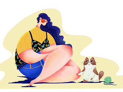 Leisure time—3 animation branding cat couples design flat girl girls headset illustration time typography ui ux web yellow